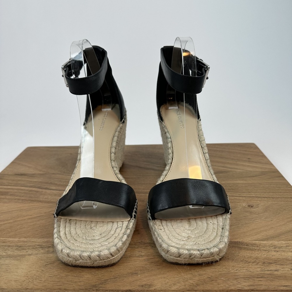 New Womens Vince Camuto‎ Meddrina Black Leather Wedge Heels Sandals Size 12 M